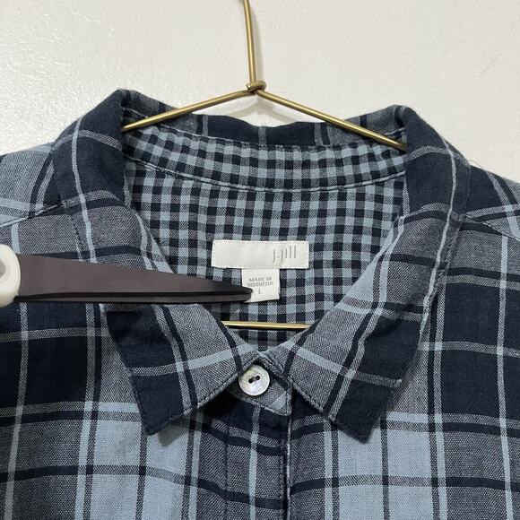 J. Jill 2-Ply Gauze Plaid Button Tunic Shirt Size L Lightweight Western Barn - Picture 6 of 8